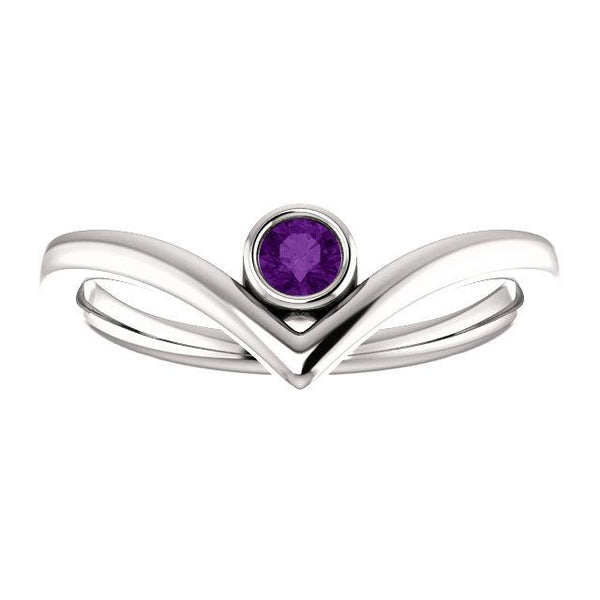 Amethyst Solitaire Bezel-Set "V" Ring - Moijey Fine Jewelry and Diamonds