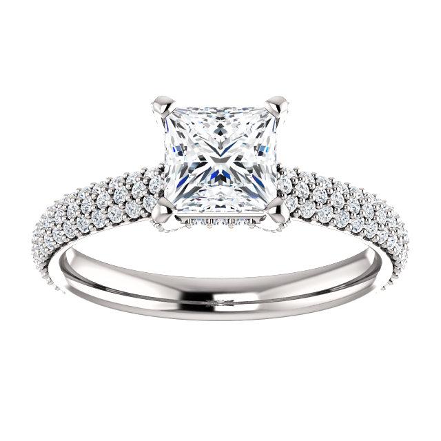 Pave Accented Princess Cut Engagement Ring Setting