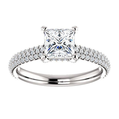 Pave Accented Princess Cut Engagement Ring Setting - Moijey Fine Jewelry and Diamonds