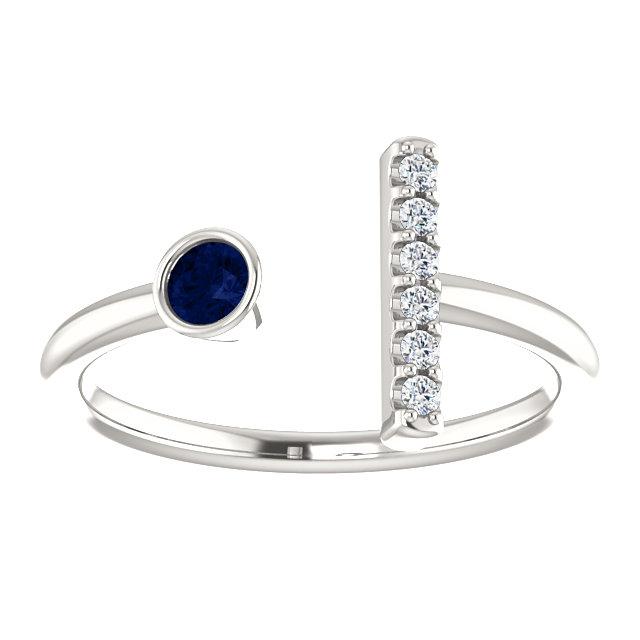 Bezel-Set Blue Sapphire & .05 CTW Diamond Bar Ring