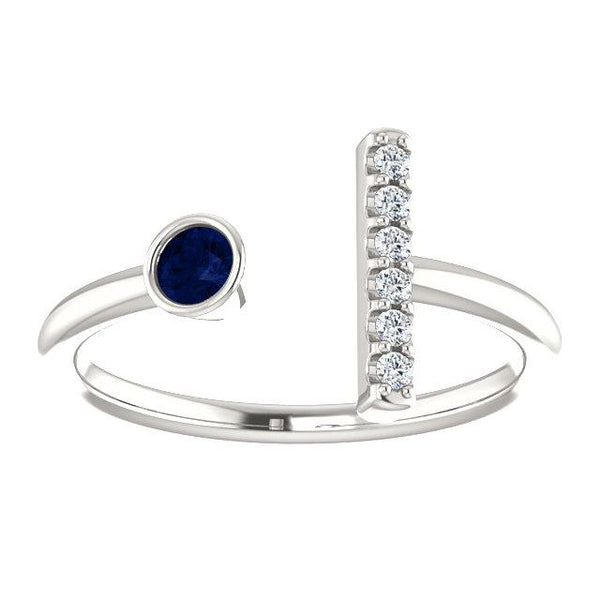 Bezel-Set Blue Sapphire & .05 CTW Diamond Bar Ring - Moijey Fine Jewelry and Diamonds