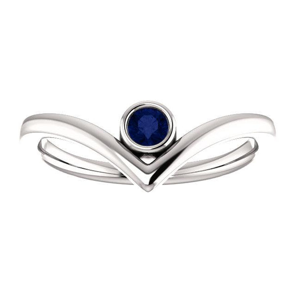 Blue Sapphire Solitaire Bezel-Set "V" Ring - Moijey Fine Jewelry and Diamonds