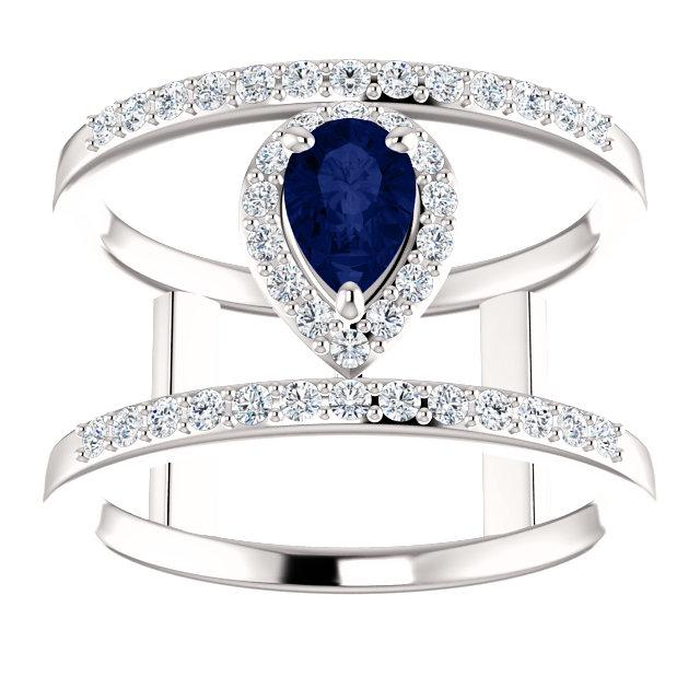 Blue Sapphire & 1/3 CTW Diamond Open Space Halo Ring