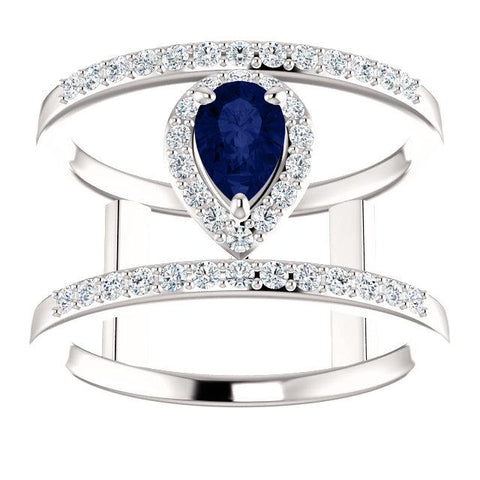 Blue Sapphire & 1/3 CTW Diamond Open Space Halo Ring - Moijey Fine Jewelry and Diamonds