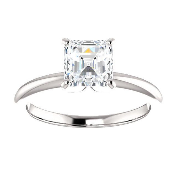 14K White 6x6mm Asscher Solitaire Engagement Ring Mounting - Moijey Fine Jewelry and Diamonds