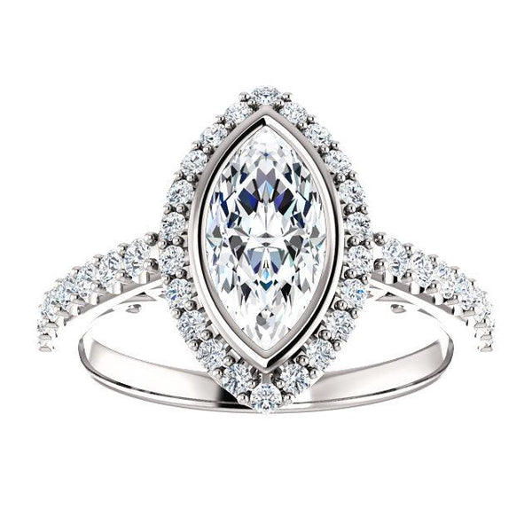 Marquise Bezel-Set Filigree Halo Engagement Ring