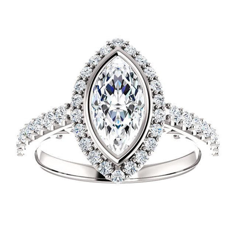 Marquise Bezel-Set Filigree Halo Engagement Ring - Moijey Fine Jewelry and Diamonds