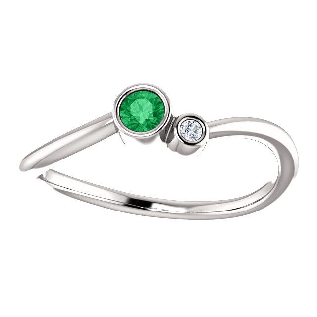 Bezel-Set Emerald & .02 CTW Diamond Two-Stone Ring