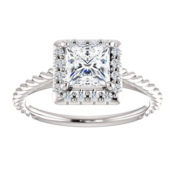 Princess Rope & Diamond Halo Engagment Ring Setting (5.5mm) - Moijey Fine Jewelry and Diamonds