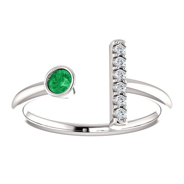 Bezel-Set Emerald & .05 CTW Diamond Bar Ring