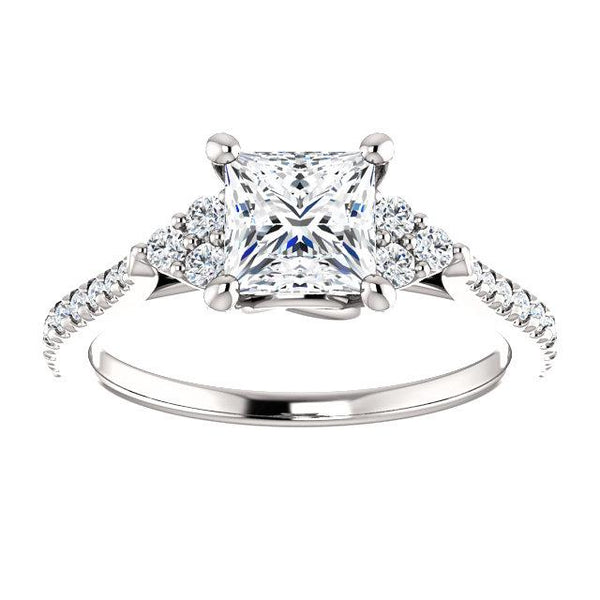 14K White 5.5x5.5mm Square 1/4 CTW French-Set Diamond Semi-Set Engagement Ring - Moijey Fine Jewelry and Diamonds