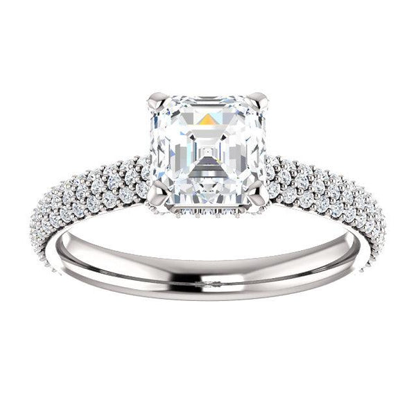 Pave Accented Asscher-Cut Engagement Ring Setting