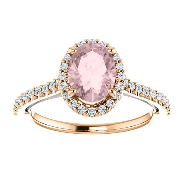 Rose and White Gold Oval-Shaped Sweetheart Halo Engagement Ring - Moijey Fine Jewelry and Diamonds