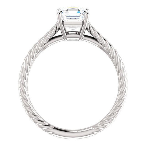 14K White 6mm Asscher Ring Mounting - Moijey Fine Jewelry and Diamonds