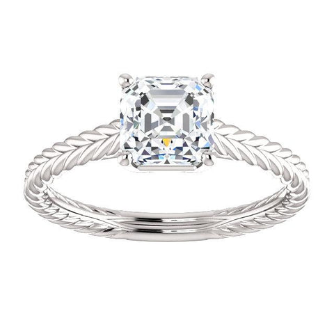 14K White 6mm Asscher Ring Mounting - Moijey Fine Jewelry and Diamonds