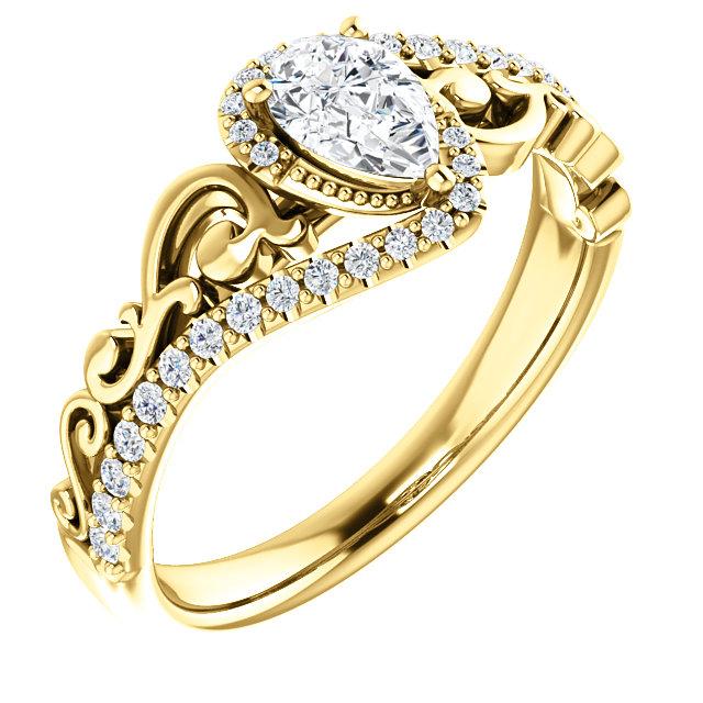 Pear-Shaped Organic Filigree Engagement Ring Setting - Moijey Fine Jewelry and Diamonds