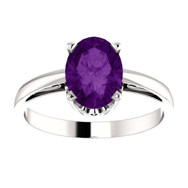 8x6 Oval-Shaped Amethyst Solitaire Scroll Ring