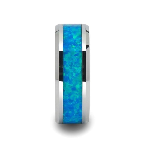 Bleu Vert Opale Tungsten Wedding Band with Blue Green Opal Inlay - Moijey Fine Jewelry and Diamonds