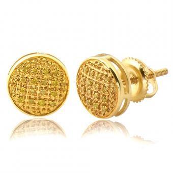 10K Yellow Gold 0.10ctw Yellow Diamond Round Dome Earrings