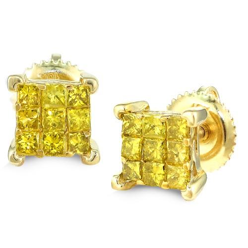 10KY 0.75ctw Yellow PC Diamond 9-Stone Earrings