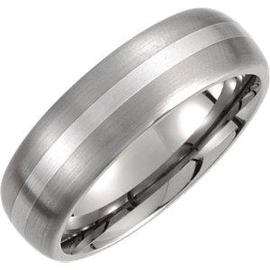 Titanium & Sterling Silver Inlay 7mm Satin Finish Domed Band Size 10 - Moijey Fine Jewelry and Diamonds