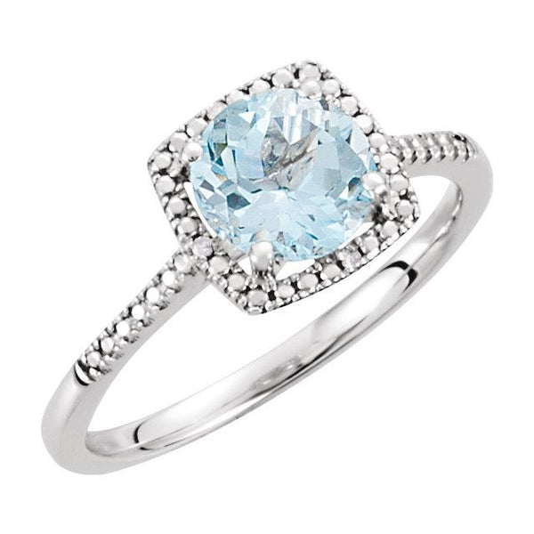 Sterling Silver Sky Blue Topaz & .01 CTW Diamond Halo Ring