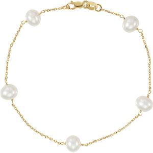14K Yellow Pearl Station 7" Bracelet - Moijey Fine Jewelry and Diamonds