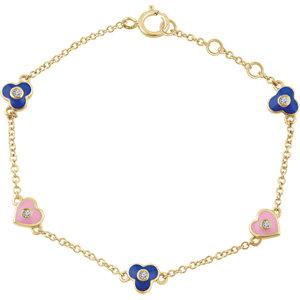 14K Yellow .04 CTW Diamond Flowers & Hearts 5-7" Bracelet - Moijey Fine Jewelry and Diamonds