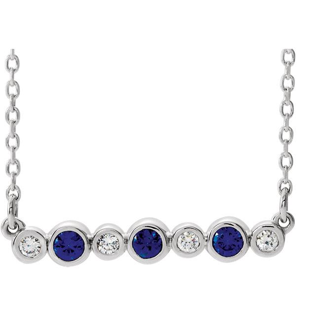 Blue Sapphire & .08 CTW Diamond Bezel-Set Bar 16-18" Necklace