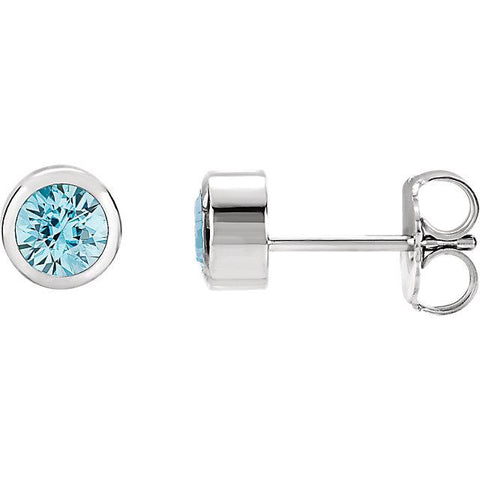 Bezel-Set Blue Zircon Stud Earrings - Moijey Fine Jewelry and Diamonds