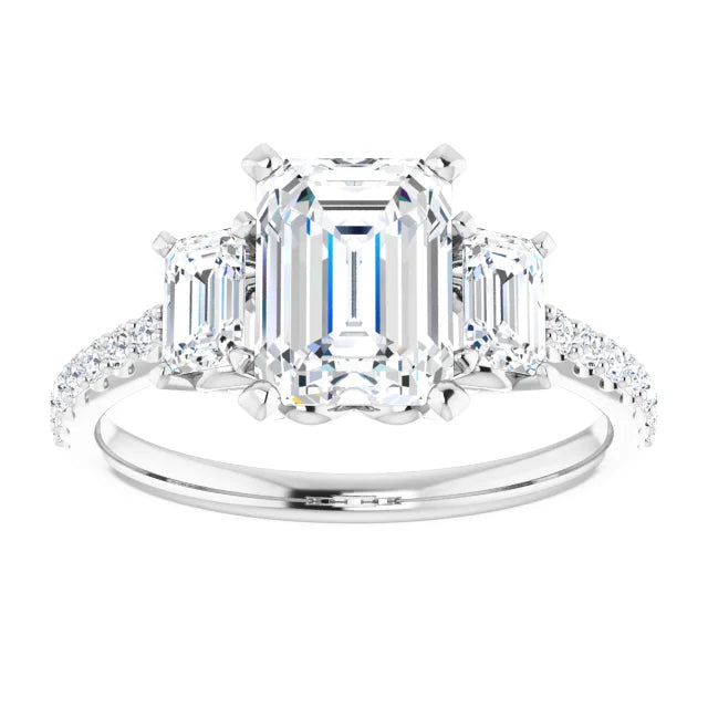 Three-Stone Platinum emerald Set Side-Stone Engagement Ring