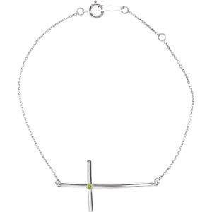 14K White Peridot Sideways Cross Bracelet - Moijey Fine Jewelry and Diamonds