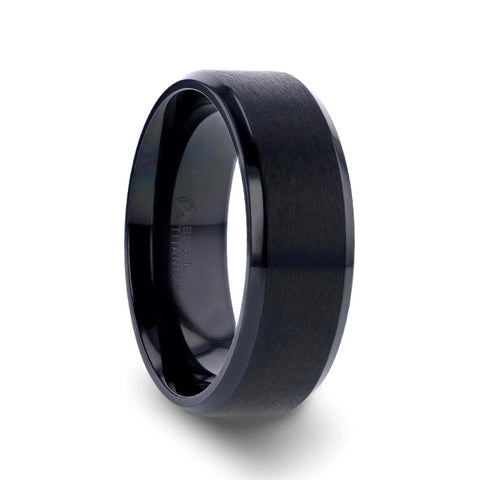 Black Titanium Ring with Polished Beveled Edges and Brush Finished Center