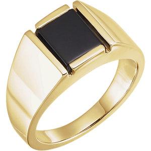 14K Yellow Gold Men's Bezel-Set Onyx Solitaire Ring - Moijey Fine Jewelry and Diamonds