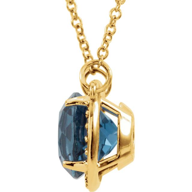 Round London Blue Topaz & .04 CTW Diamond Halo 16" Necklace - Moijey Fine Jewelry and Diamonds