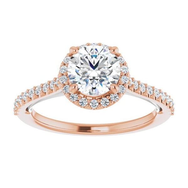 14K Rose Gold Round-Shaped Sweetheart Halo Engagement Ring