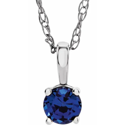 14K White 3 mm  Blue Round Sapphire 14" Necklace.