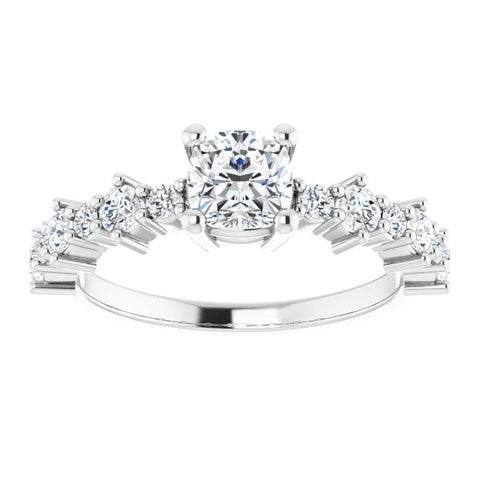 14K White Accent Share-Prong Cushion Engagement