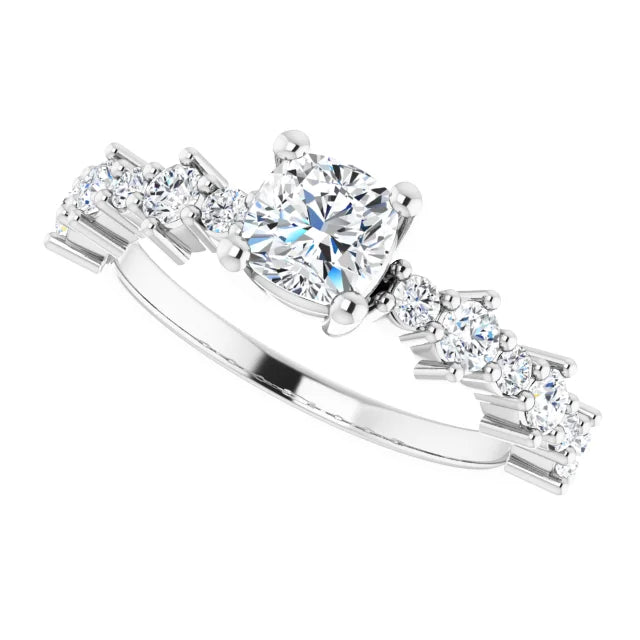 14K White Accent Share-Prong Cushion Engagement